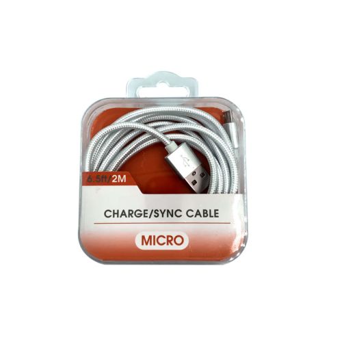 Charging Braided Cable 2m micro USB Silver