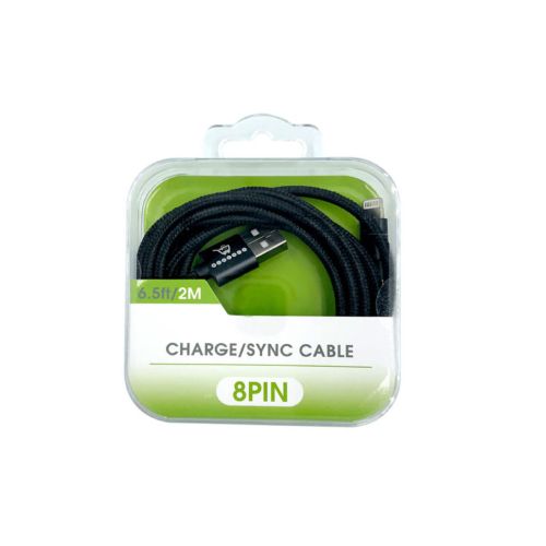 Charging Braided Cable 2m I-Phone Black 